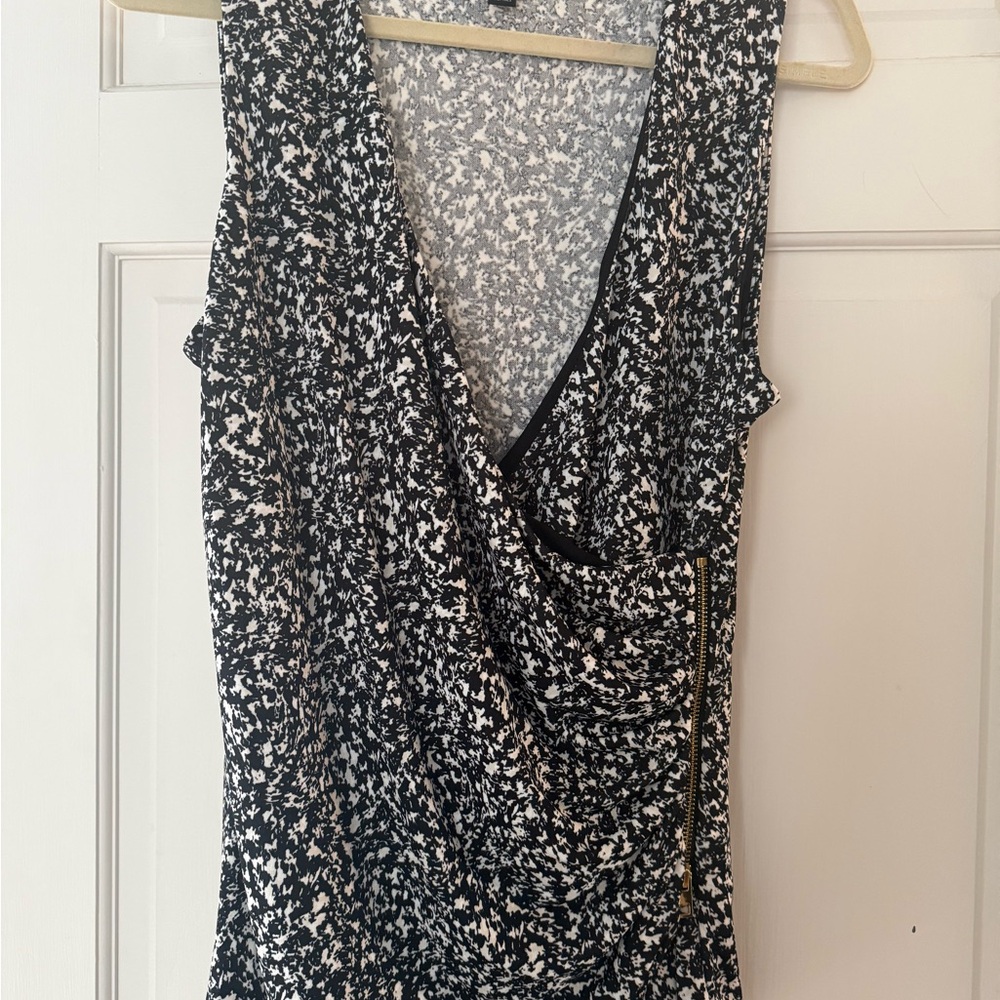 INC International Concepts Black and White Printed Draped Wrap-Front Camisole